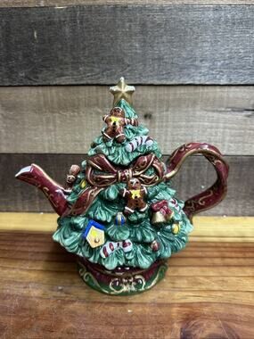 Ceramic Teapot Christopher Radko Oh Christmas Tree Decorative -paint Wear